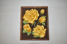 Vintage Hand-Crochet Crochet Yellow Roses Wall Decor framed 11X9