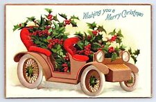 Postcard Wishing You A Merry Christmas Holly Berry Filled Car Int Art Pub c.1908 picture