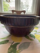 Vintage Heavy Stoneware Crock Dough Bowl. Dark Brown With Beautiful Picket Fence picture